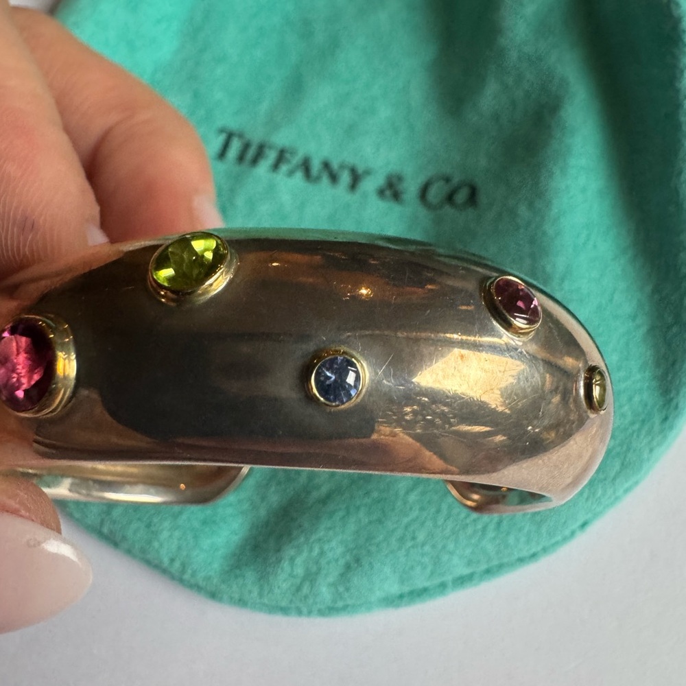 Tiffany & Co Sterling Silver and 18K Gold Multi-Gemstone Cuff 6" Wrist 85.6g - Picture 11 of 16
